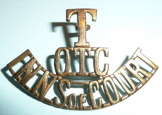 T  / OTC / Inns of Court Officer Training Corps One Piece Brass Shoulder Title