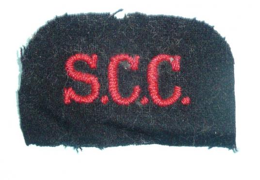 Early SCC Sea Cadet Corps Embroidered Red on Dark Blue Cloth Shoulder Title