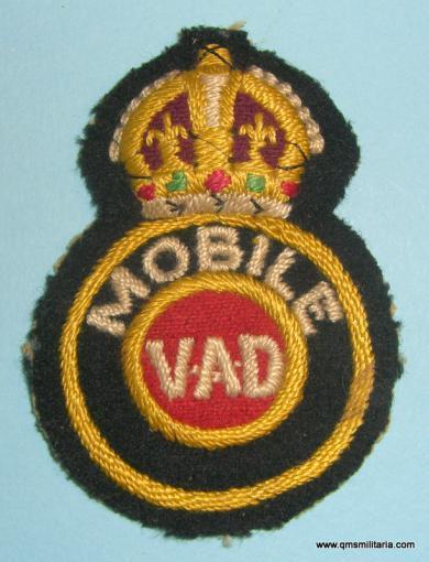 WW2 British Red Cross Society Voluntary Aid Detachment ( V.A.D. ) Mobile Felt Cloth Arm Badge
