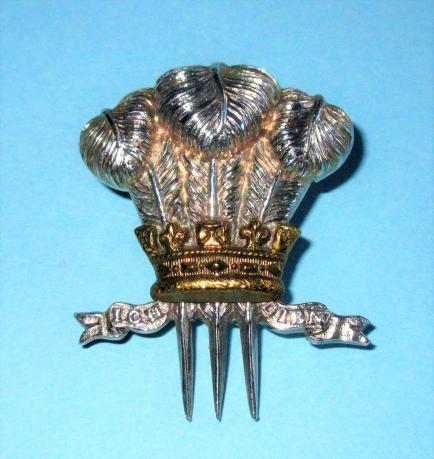 10th Royal Hussars Officer 's Beret and Tent - Cap Sterling Silver & Gilt Cap Badge