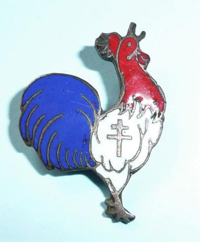 Rare WW2 'South American' Free French Gallic Cockerel Crowing Enemal Lapel Badge