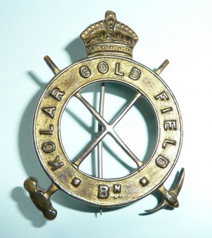 Indian Army - Scarce Officer's Pagri Headdress Badge Kolar Gold Fields Battalion, AFI Indian Army, pre 1947