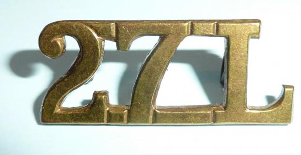 WW2 War Raised Cavalry Regiment  - 27th Lancers Officers Gilt Brass Shoulder Title
