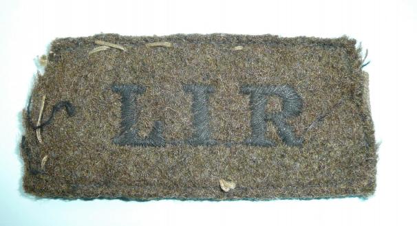 WW2 London Irish Rifles ( LIR) Embroidered Black on Khaki Slip-on Cloth Shoulder Title