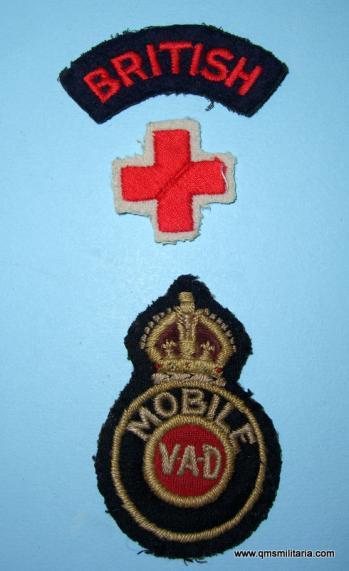 WW2 British Red Cross Mobile Voluntary Aid Detachment ( VAD ) Cloth Arm Badges / Shoulder Title /Insignia