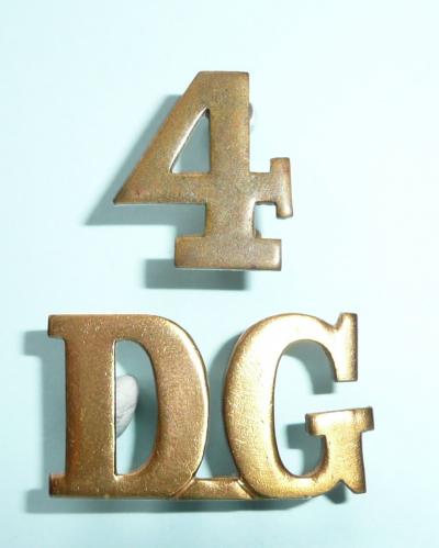 4 / DG - 4th Royal Irish Dragoon Guards Two Part Brass Shoulder Title