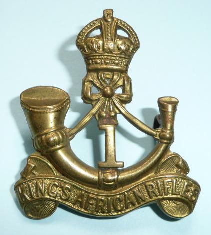 1st (Nyasaland Battalion) Kings African Rifles ( KAR ) UK made Die Struck Brass Cap Badge, Kings Crown