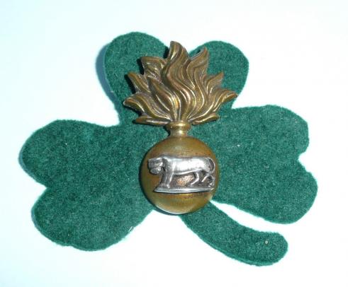 Royal Munster Fusiliers (RMF) Officers Cap Badge - Blades - mounted on Green Felt Shamrock
