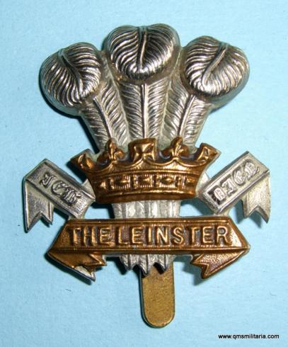 Prince of Wales Leinster Regiment ( 100th & 109th Foot) WW1 Issue Bi Metal Cap Badge - Slider with sweat holes