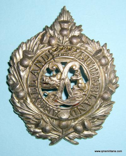 Argyll & Sutherland Highlanders (A&SH) ( 91st & 93rd Highlanders)  White Metal Glengarry Cap Badge - Voided Centre, Cat's Tail Up