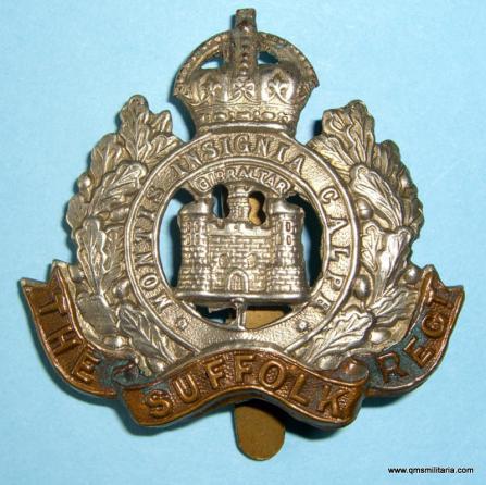 The Suffolk Regiment (12th Foot)  Early Edwardian Issue Other Ranks Bi-metal Cap Badge - Transition Pattern Castle