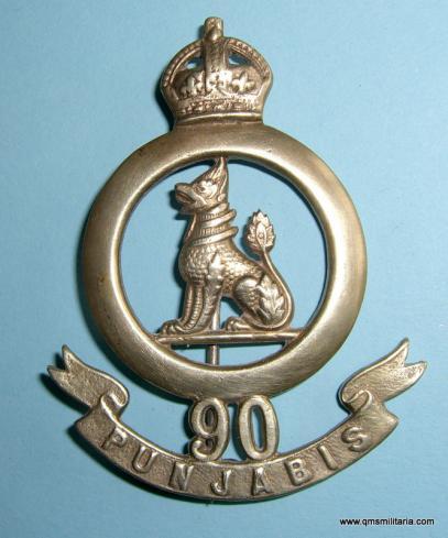Indian Army - 90th Punjabis Large White Metal Pipers Badge