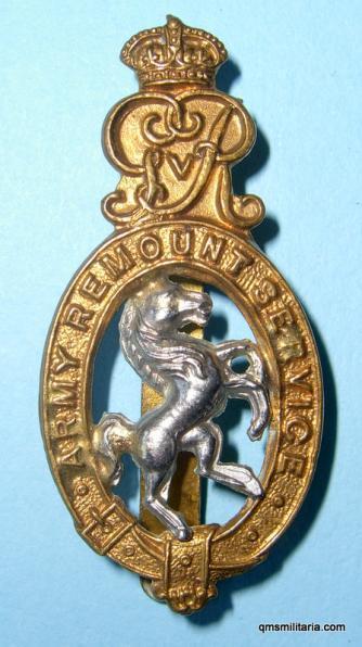 WW1 Army Remounts Service Bi-Metal Cap Badge, George V Cypher