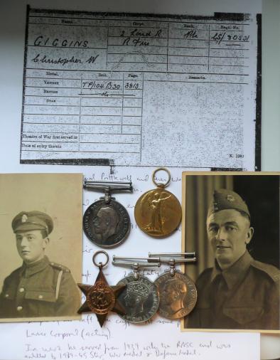 WW1 / WW2 Medal Group 2nd City of London Regiment (Royal Fusiliers)  / Royal Army Service Corps - Christoper William Giggins