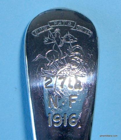 WW1 - 2/7th Territorial Reserve Battalion The Northumberland Fusiliers Silver Plated Tea Spoon dated 1916