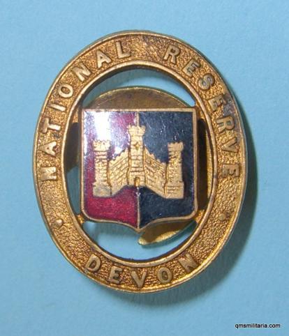 WW1 -  Devon National Reserve Enamel Buttonhole Lapel Badge