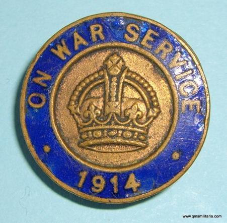 WW1 - 1914  On War Service Enamel and Brass Lapel Button Hole
