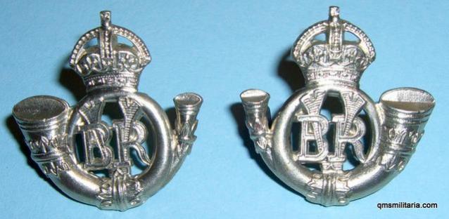 Indian Army - Bangalore Rifle Volunteers Matched andd Facing Pair of White Metal Collar Badges