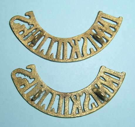Theatre Made - Cast Matching Pair of Inniskillings Fusilier Brass Shoulder Titles