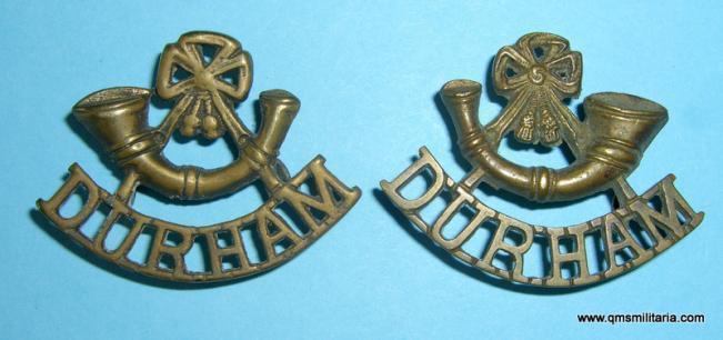 Pre WW1 Durham Light Infantry ( DLI ) Matched Facing Pair of Indian Theatre Made Cast Brass Shoulder Titles