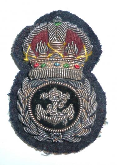 WW1 / WW2 Royal Navy Chief Petty Officers Bullion Cap Badge, Kings Crown