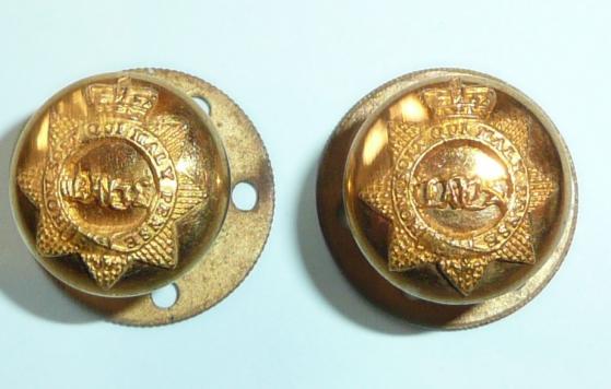 Stunning Pair Victorian Queens Bays ( 2nd Dragoon Guards) Fire Gilt Officers Buttons on Posts