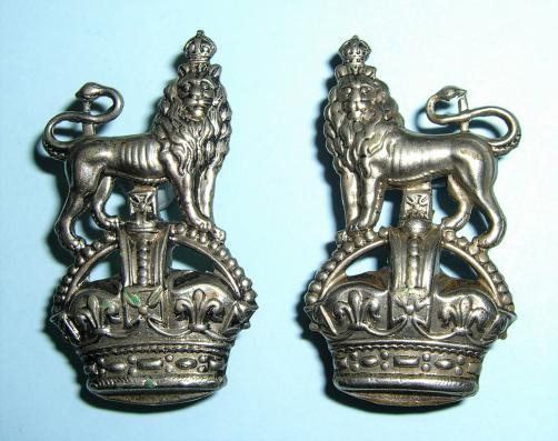 Army Department Constabulary Police Facing Pair of Large White Metal Collar Badges