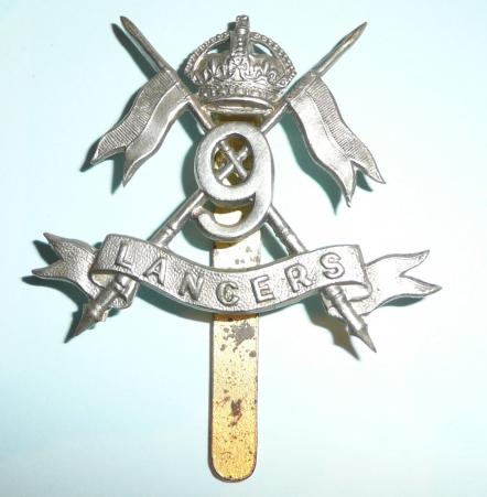 9th ( Queen's Royal ) Lancers Other Ranks White Metal Cap Badge - extra long slider