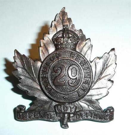 Canadian 29th Waterloo Regiment Bronzed Cap Badge - Gaunt