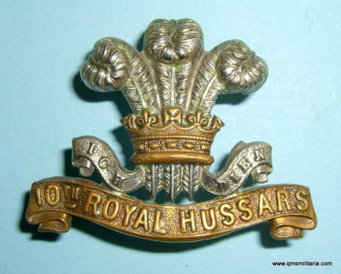Victorian / Edwardian 10th ( Prince of Wales's Own Royal Regiment ) Hussars Other Ranks Bi-metal Cap Badge