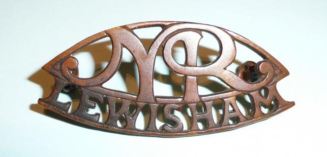 Rare WW1 National Reserve Bronzed Brass One Piece Metal Shoulder Title Lewisham London  - Gaunt