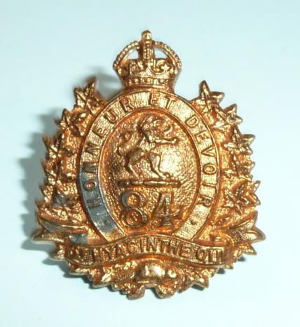 Canadian Militia 84th St Hyacinthe Regiment Officers Gilt Collar Badge  -  Scully Montreal