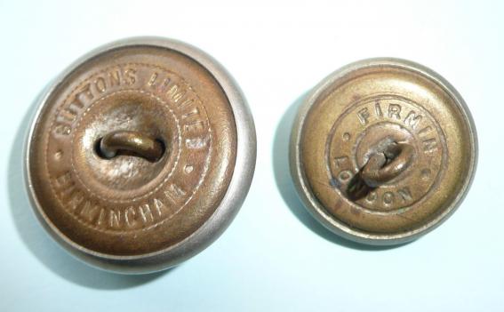 Two Royal Inniskilling Fusiliers White Metal Pipers Buttons, Different Patterns and Makers