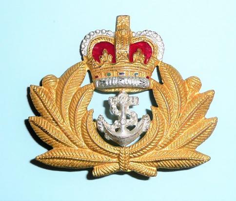 Royal Navy Officers Gilt, Silver Plated and Velvet Cap Badge. QEII issue