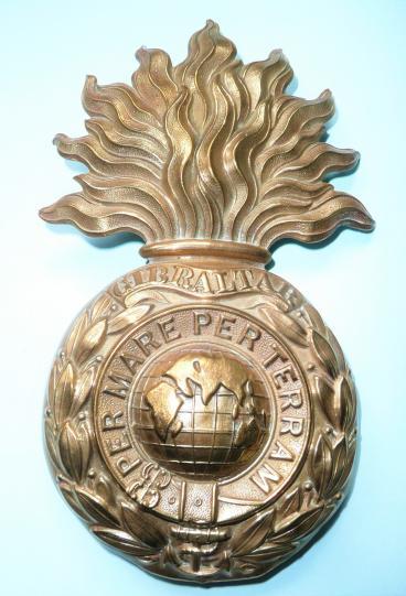 Royal Marine Artillery ( RMA ) Other Ranks large brass grenade helmet plate, circa 1878-1905