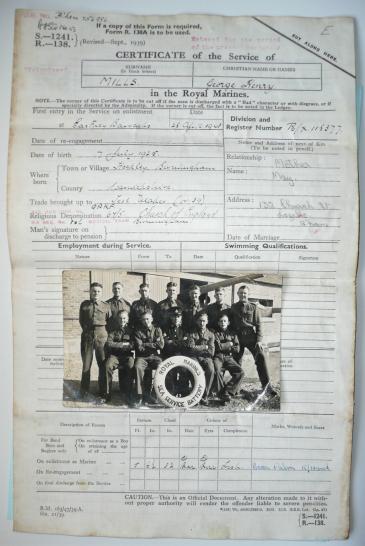 WW2 Casualty Medal Group to a Royal Marine Gunner who served on Aircraft Carrier HMS Formidable plus photos, service papers, and CWGC information etc