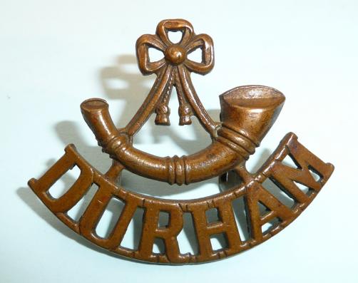 Pre WW1 Durham Light Infantry (DLI) Brass Shoulder Title, Bugle to Right