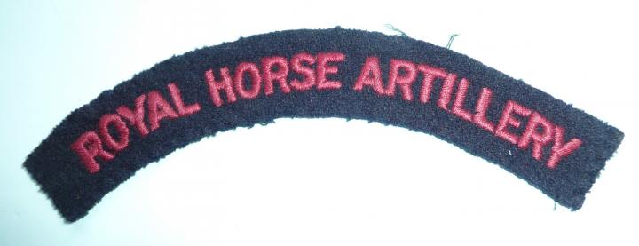 Royal Horse Artillery (RHA) Embroidered Red on Blue Felt Cloth Shoulder Title
