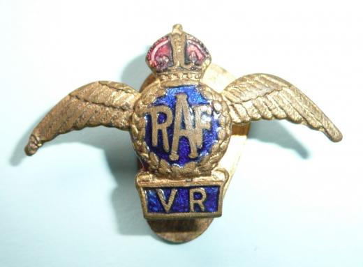 RAF / VR (Royal Air Force Volunteer Reserve) Gilt and Enamel OCA Buttonhole Badge, King's Crown