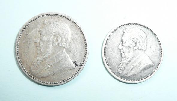1893 3d & 1896 6d Paul Kruger pre Boer War ZAR coins from South Africa