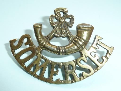Somerset Light Infantry (Prince Albert's) Cast Brass One Piece Shoulder Title, Bugle to Right