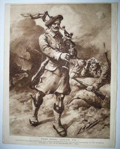 'The Piper of Loos' - Piper Daniel Laidlaw VC War Artists Illustration of him winning his Victoria Cross