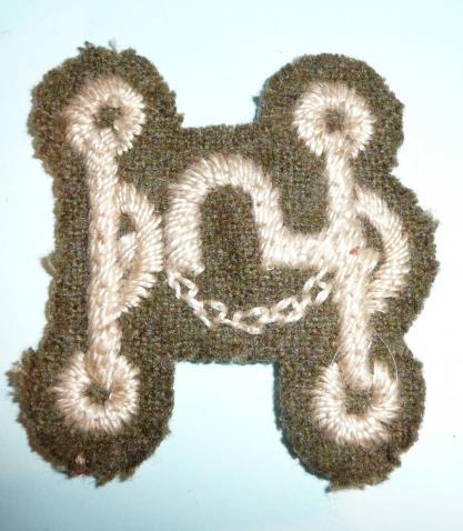 British Army Collar Maker / Saddler / Saddletree Maker / Harness Makers Embroidered White on Khaki Cloth Proficiency Arm Badge