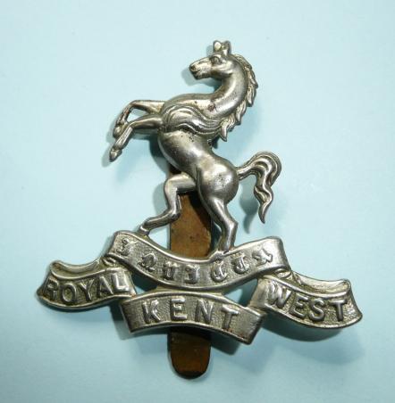 WW1 Royal West Kent White Metal Cap Badge