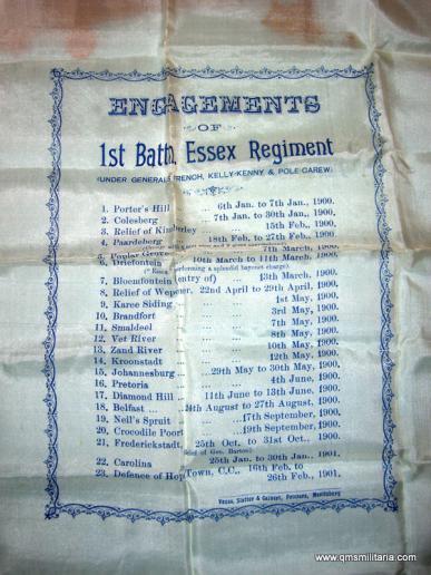 1st Battalion Essex Regiment Boer War Made Souvenir Large Silk Handkerchief