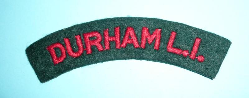 6th Battalion Durham L.I. ( DLI ) Other Ranks Embroidered Red on Green Felt Cloth Shoulder Title