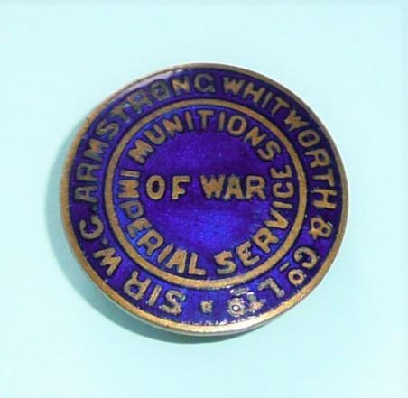 WW1 Sir W G Armstrong Whitworth & Co Ltd Munitions of War Enamel Lapel Badge