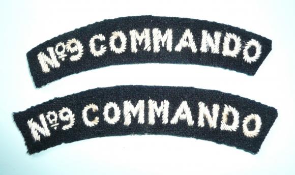 WW2  - No 9 Commando Matched Pair of Embroidered Felt Cloth Shoulder Titles