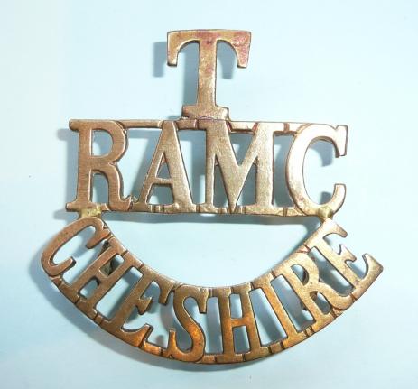 T / RAMC / Cheshire (Territorial) - Mounted Brigade Field Ambulance One Piece Brass Shoulder Title