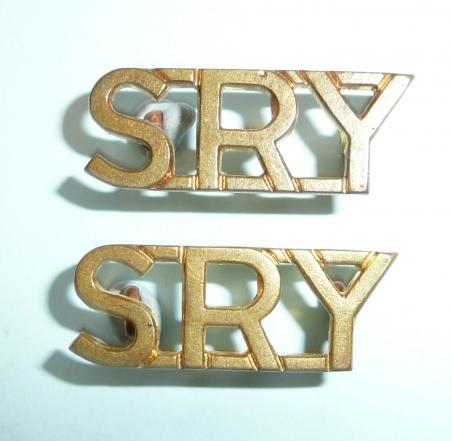 SRY (Sherwood Rangers Yeomanry) Pair of Officers Brass Shoulder Titles
